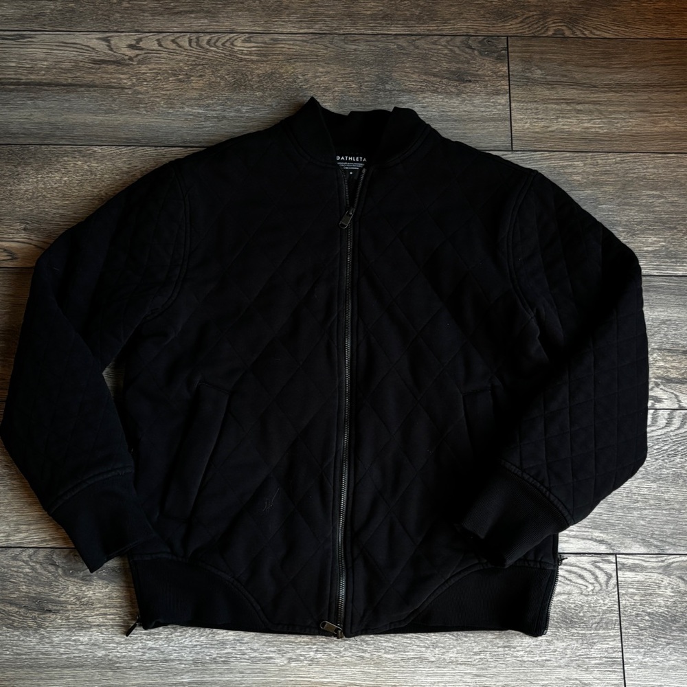Athleta Retroplush Bomber Jacket Coat Black Pockets Zippers sz M style 464625 - Picture 3 of 16